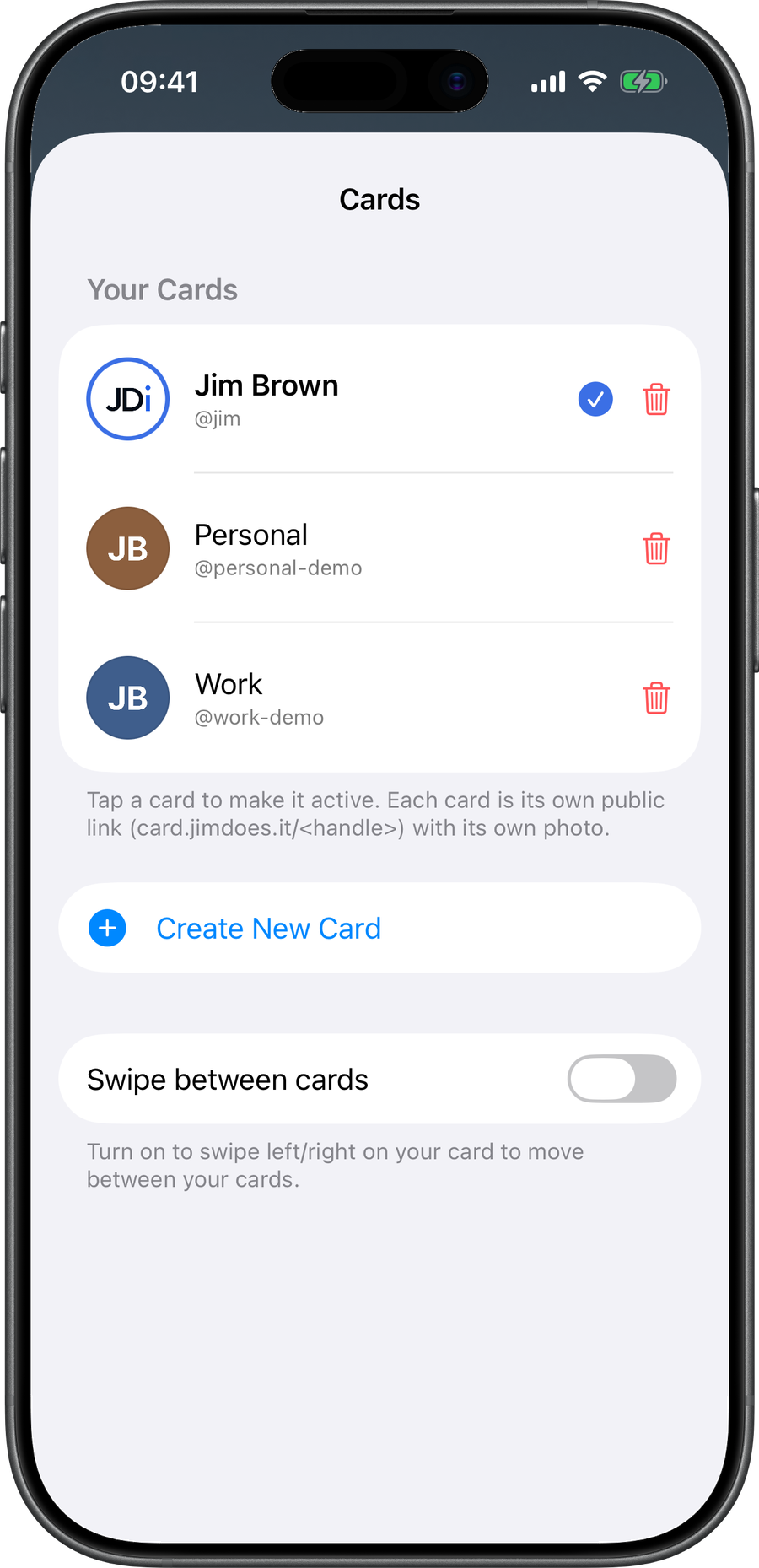 Tapline card switcher — separate work and personal cards in one app